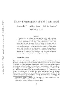 Notes on Ferromagnetic Diluted P-Spin Model Arxiv:0912.5173V1 [Cond