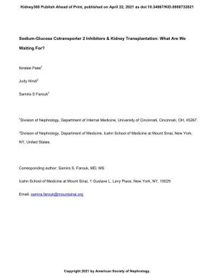 (SGLT2) Inhibitors & Kidney Transplantation