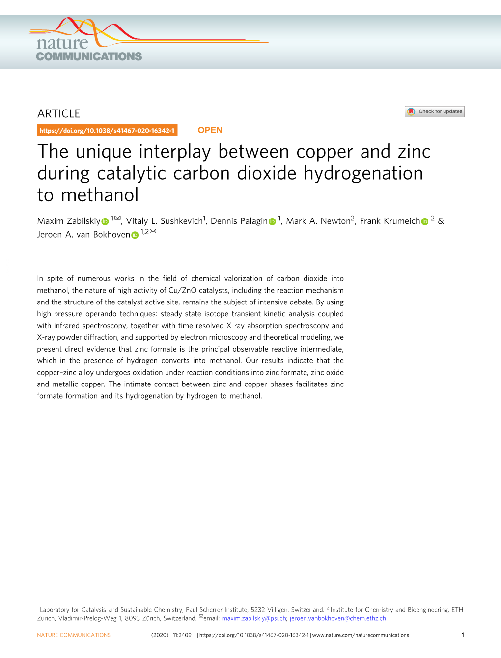 The Unique Interplay Between Copper And Zinc During Catalytic Carbon   The Unique Interplay Between Copper And Zinc During Catalytic Carbon Dioxide Hydrogenation To Methanol Maxim Zabilskiy 1 Vitaly L 