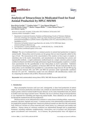 Analysis of Tetracyclines in Medicated Feed for Food Animal Production by HPLC-MS/MS