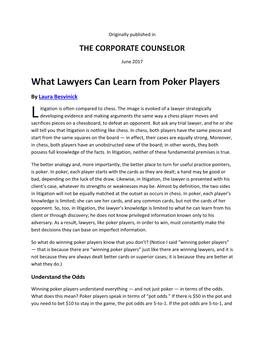 What Lawyers Can Learn from Poker Players