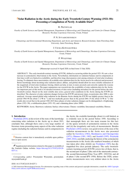 Solar Radiation in the Arctic During the Early Twentieth-Century Warming (1921–50): Presenting a Compilation of Newly Available Data