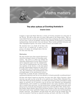 The Other Authors of Counting Australia in Graeme Cohen
