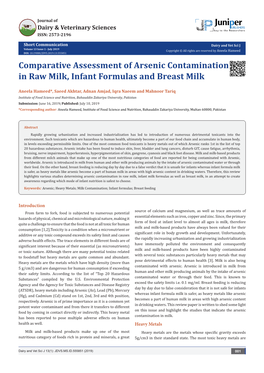 Comparative Assessment of Arsenic Contamination in Raw Milk, Infant Formulas and Breast Milk