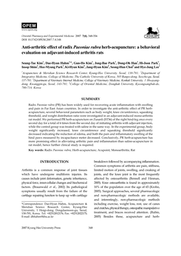 Anti-Arthritic Effect of Radix Paeoniae Rubra Herb-Acupuncture: a Behavioral Evaluation on Adjuvant-Induced Arthritis Rats