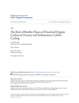 The Role of Benthic Fluxes of Dissolved Organic Carbon in Oceanic and Sedimentary Carbon Cycling Davd J