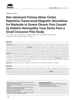 Non-Dominant Primary Motor Cortex Repetitive Transcranial Magnetic Stimulation for Moderate to Severe Chronic Pain Caused by Diabetic Neuropathy: Case Series from a Small Crossover