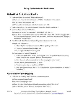 Study Questions on the Psalms
