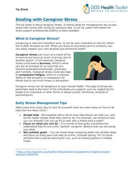 Dealing with Caregiver Stress This Tip Sheet Is About Caregiver Stress