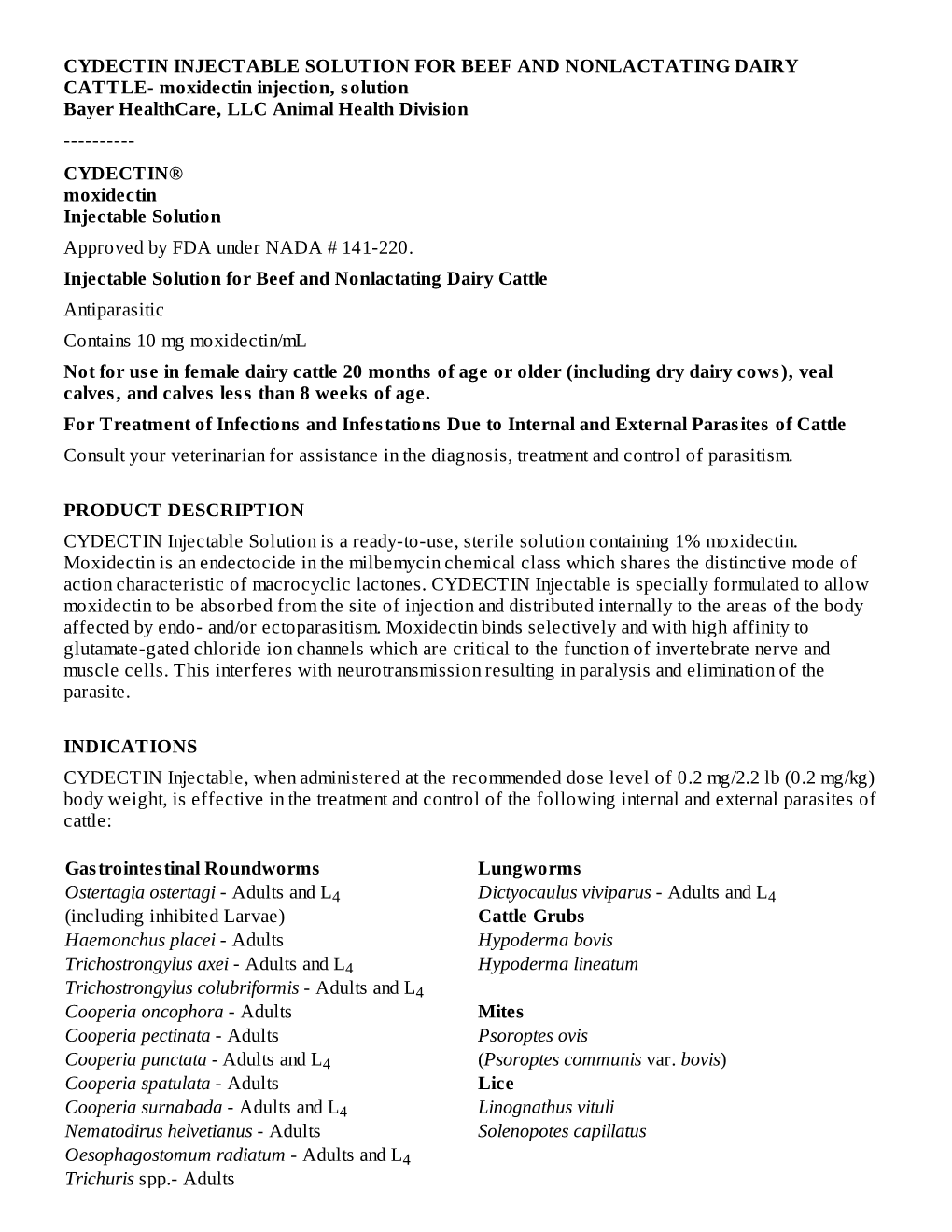 CYDECTIN®Moxidectininjectable Solution