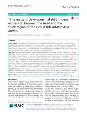 Time Matters! Developmental Shift in Gene Expression Between the Head and the Trunk Region of the Cichlid Fish Astatotilapia Burtoni