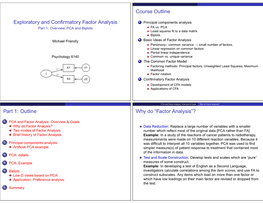 Exploratory and Confirmatory Factor Analysis Course Outline Part 1