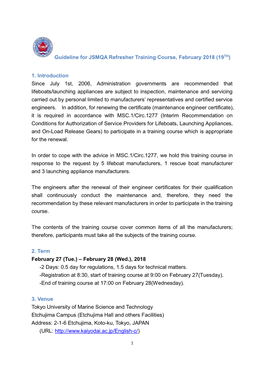 Guideline for JSMQA Refresher Training Course, February 2018 (19TH)