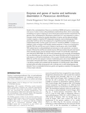 Enzymes and Genes of Taurine and Isethionate Dissimilation in Paracoccus Denitriﬁcans