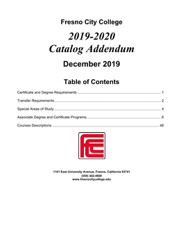 2019-2020 Catalog Addendum December 2019