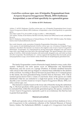 From Acropora (Isopora) Brueggemanni (Brook, 1893) (Anthozoa: Acroporidae), a Case of Host Specificity in a Generalist Genus