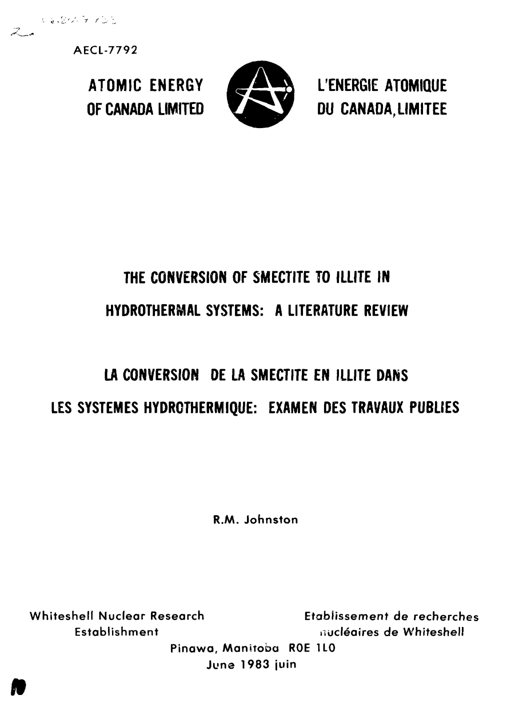 ATOMIC ENERGY £2?A L'energie ATOMIQUE of CANADA LIMITED \Fijt DU CANADA,LIMITEE