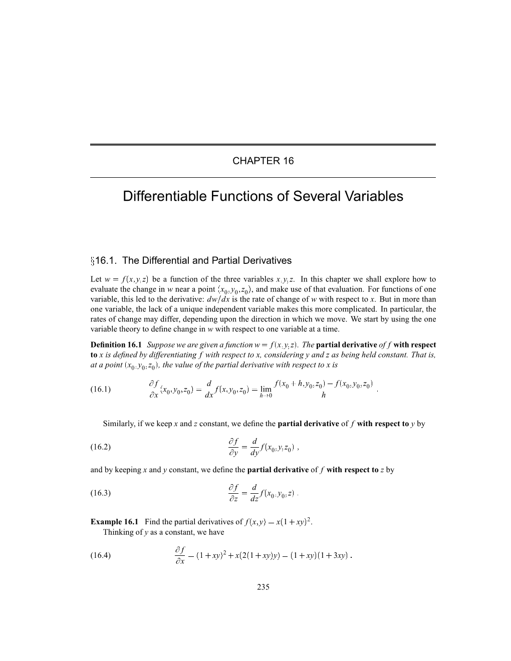 Differentiable Functions of Several Variables