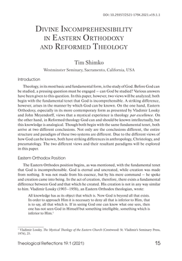 Divine Incomprehensibility in Eastern Orthodoxy and Reformed Theology