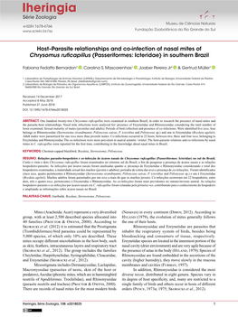 Host–Parasite Relationships and Co-Infection of Nasal Mites of Chrysomus Ruficapillus (Passeriformes: Icteridae) in Southern Brazil