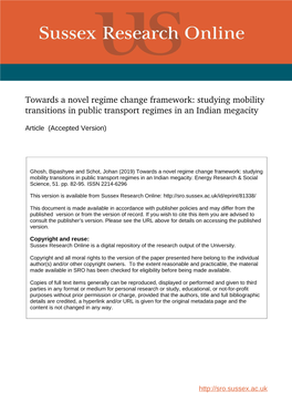 Towards a Novel Regime Change Framework: Studying Mobility Transitions in Public Transport Regimes in an Indian Megacity