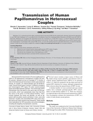 Transmission of Human Papillomavirus in Heterosexual Couples Brenda Y