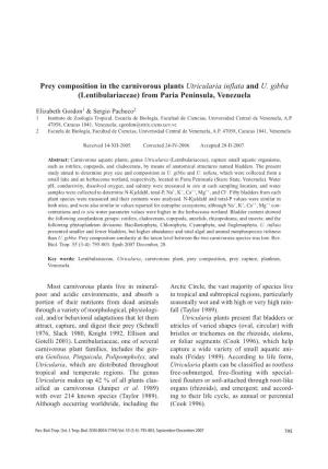 Prey Composition in the Carnivorous Plants Utricularia Inflata and U. Gibba (Lentibulariaceae) from Paria Peninsula, Venezuela