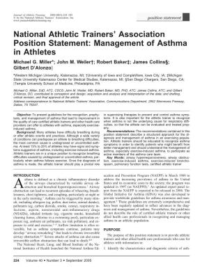 Management of Asthma in Athletes Michael G