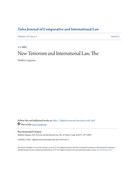New Terrorism and International Law, the Matthew Lippman