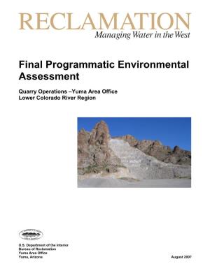 Final Programmatic Environmental Assessment