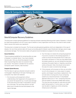 Data & Computer Recovery Guidelines