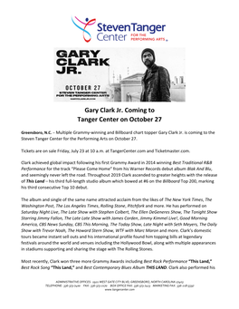 Gary Clark Jr. Coming to Tanger Center on October 27
