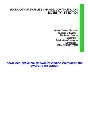 Sociology of Families Change, Continuity, and Diversity 1St Edition
