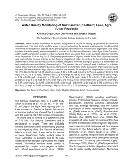 Water Quality Monitoring of Sur Sarovar (Keetham) Lake, Agra (Uttar Pradesh)
