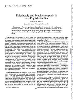 Polydactyly and Brachymetapody in Two English Families SARAH B