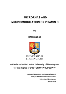 Micrornas and Immunomodulation By