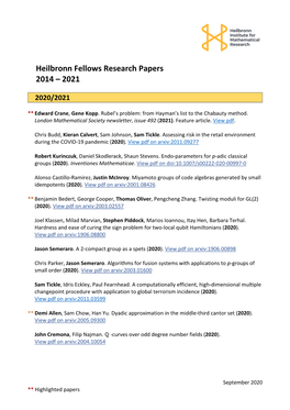 Heilbronn Fellows Research Papers 2014 – 2021