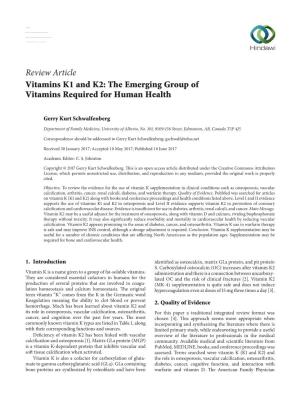 Review Article Vitamins K1 and K2: the Emerging Group of Vitamins Required for Human Health