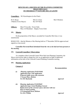 Minutes of a Meeting of Helston Town Council