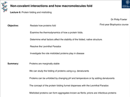 Non-Covalent Interactions and How Macromolecules Fold