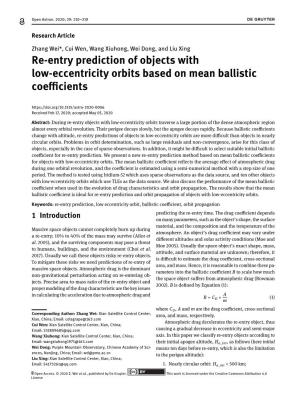 Re-Entry Prediction of Objects with Low-Eccentricity Orbits Based on Mean Ballistic Coeflcients