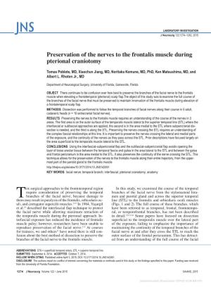 Preservation of the Nerves to the Frontalis Muscle During Pterional Craniotomy