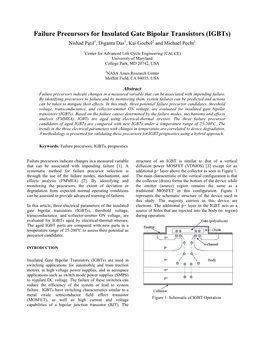 Failure Precursors for Insulated Gate Bipolar Transistors (Igbts) Nishad Patil1, Diganta Das1, Kai Goebel2 and Michael Pecht1