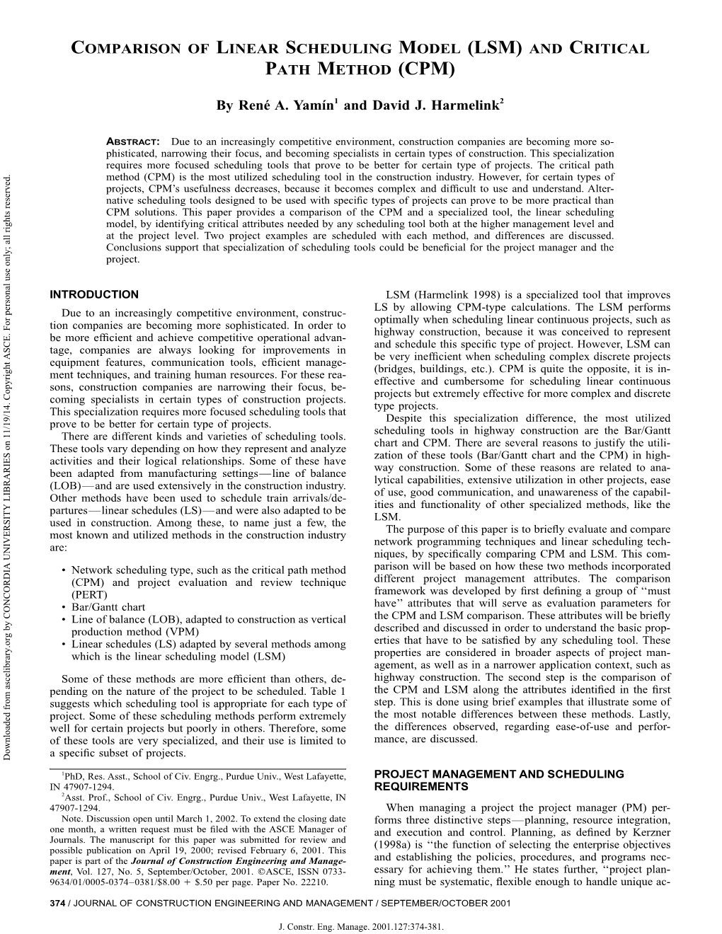 Comparison of Linear Scheduling Model (Lsm) and Critical Path Method (Cpm)