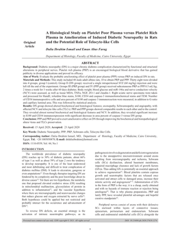 A Histological Study on Platelet Poor Plasma Versus Platelet Rich Plasma in Amelioration of Induced Diabetic Neuropathy in Rats