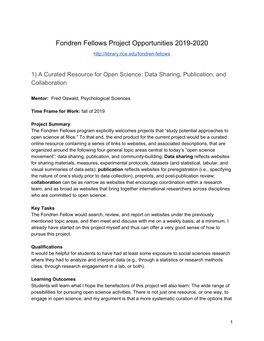 Fondren Fellows Project Opportunities 2019-2020