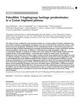 Paleolithic Y-Haplogroup Heritage Predominates in a Cretan Highland Plateau