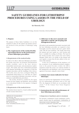 Safety Guidelines for Lithotripsy Procedures Using Lasers in the Field of Urology