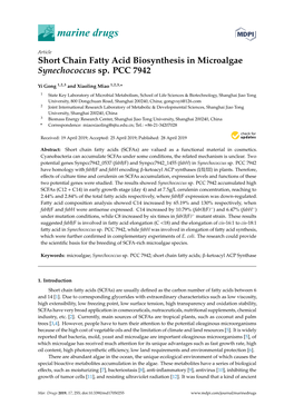 Short Chain Fatty Acid Biosynthesis in Microalgae Synechococcus Sp. PCC 7942