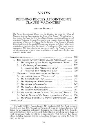 Defining Recess Appointments Clause "Vacancies"